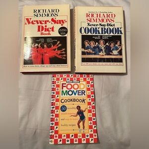 Set of 3! Richard Simmons Never-Say-Diet Book, Cookbook and Food Mover Cookbook